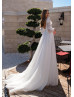 Beaded Ivory Feather Tulle V Back Wedding Dress